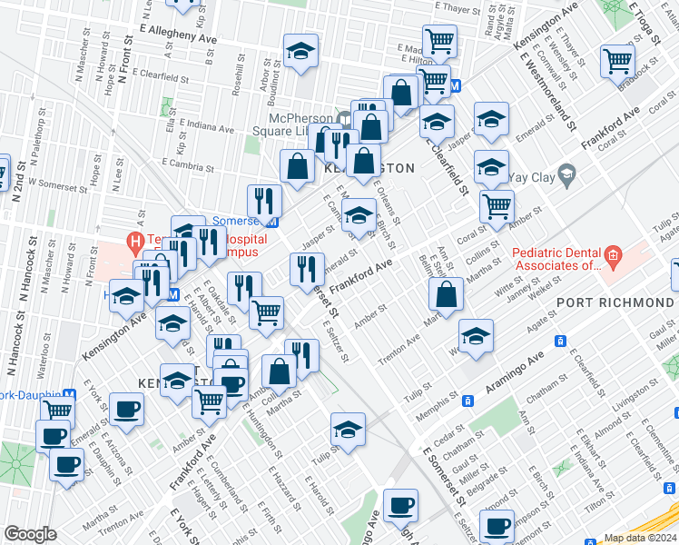 map of restaurants, bars, coffee shops, grocery stores, and more near 1942 Hart Lane in Philadelphia