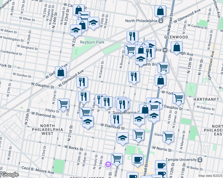 map of restaurants, bars, coffee shops, grocery stores, and more near 2358 North 18th Street in Philadelphia