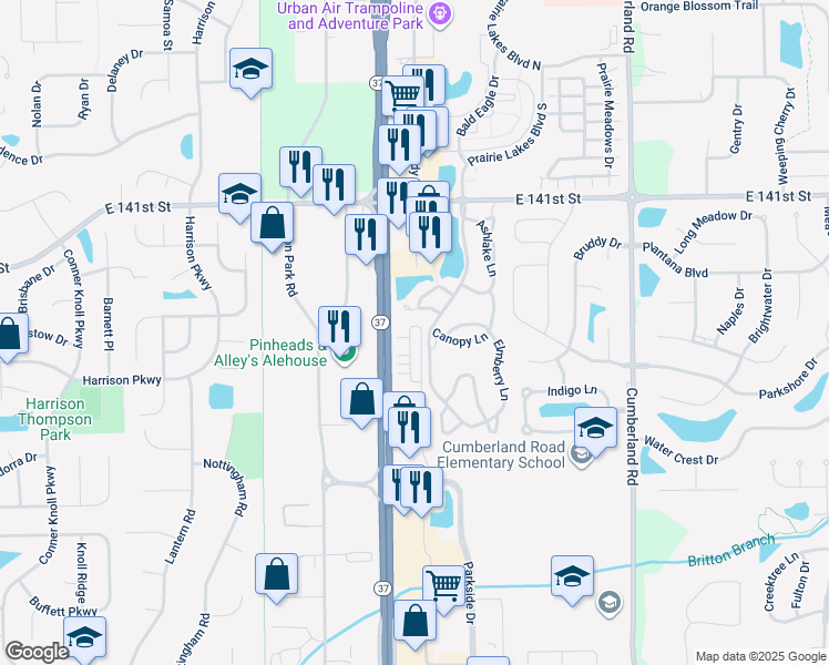 map of restaurants, bars, coffee shops, grocery stores, and more near 614 Greenslope Court in Fishers