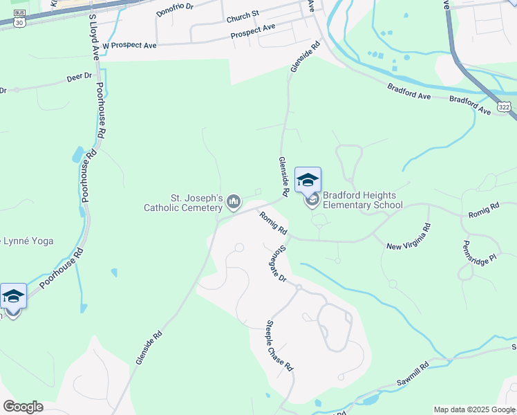 map of restaurants, bars, coffee shops, grocery stores, and more near 1093 Glenside Rd in Downingtown