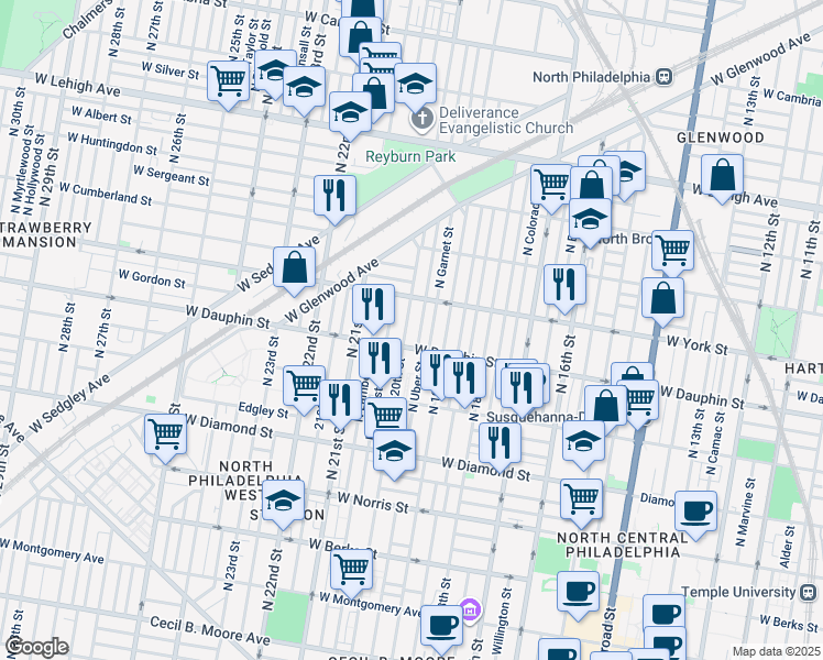 map of restaurants, bars, coffee shops, grocery stores, and more near 2323 North 20th Street in Philadelphia
