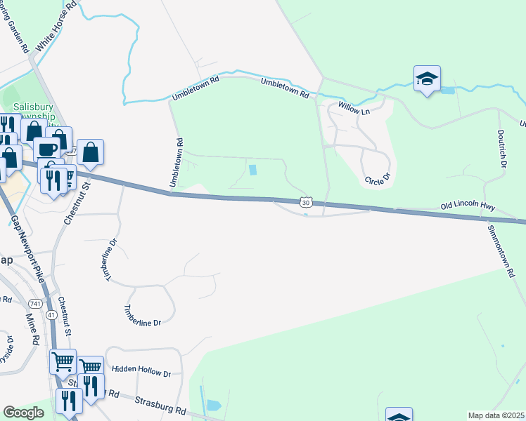 map of restaurants, bars, coffee shops, grocery stores, and more near 5532 Lincoln Highway in Gap