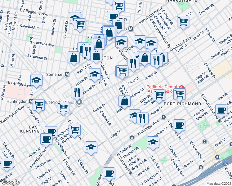 map of restaurants, bars, coffee shops, grocery stores, and more near 2071 East Orleans Street in Philadelphia