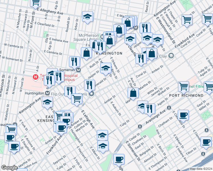 map of restaurants, bars, coffee shops, grocery stores, and more near 2850 Frankford Avenue in Philadelphia