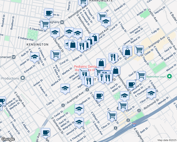 map of restaurants, bars, coffee shops, grocery stores, and more near 3166 Weikel Street in Philadelphia