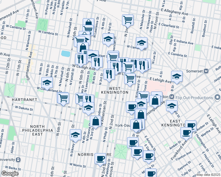 map of restaurants, bars, coffee shops, grocery stores, and more near 223 West Hazzard Street in Philadelphia