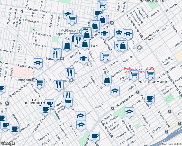 map of restaurants, bars, coffee shops, grocery stores, and more near 2927 Frankford Avenue in Philadelphia