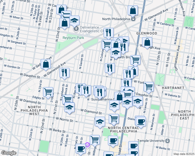 map of restaurants, bars, coffee shops, grocery stores, and more near 2354 North Colorado Street in Philadelphia