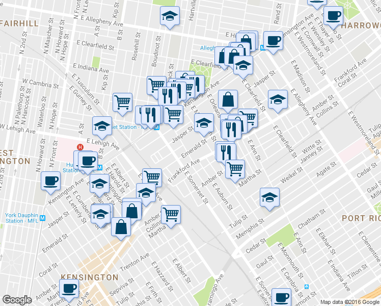 map of restaurants, bars, coffee shops, grocery stores, and more near 2003 Hart Lane in Philadelphia