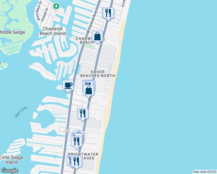 map of restaurants, bars, coffee shops, grocery stores, and more near 3300 Seaview Road in Lavallette