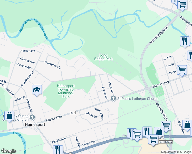 map of restaurants, bars, coffee shops, grocery stores, and more near 1004 Deacon Road in Hainesport