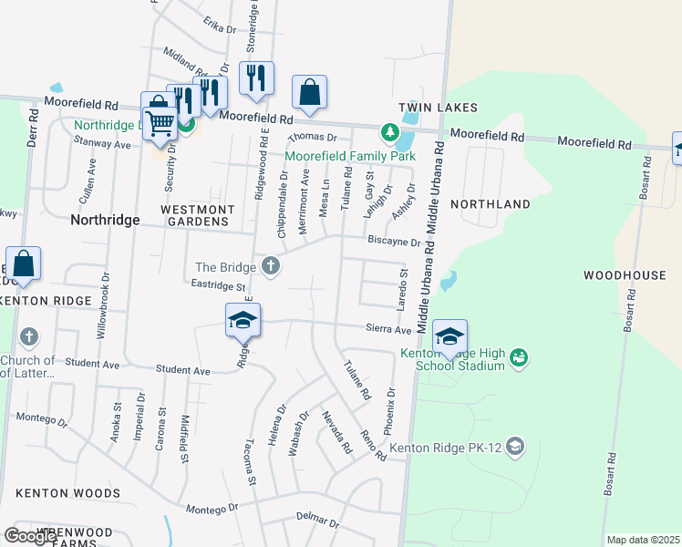 map of restaurants, bars, coffee shops, grocery stores, and more near 4545 Tulane Road in Springfield