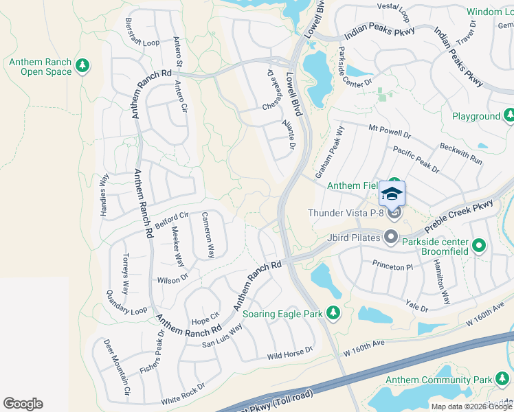 map of restaurants, bars, coffee shops, grocery stores, and more near 16151 Lowell Boulevard in Broomfield
