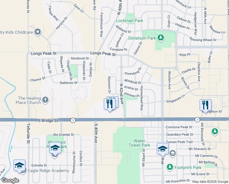 map of restaurants, bars, coffee shops, grocery stores, and more near 178 Alyssum Drive in Brighton