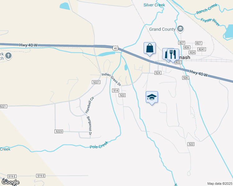 map of restaurants, bars, coffee shops, grocery stores, and more near 1002 County Road 522 in Tabernash
