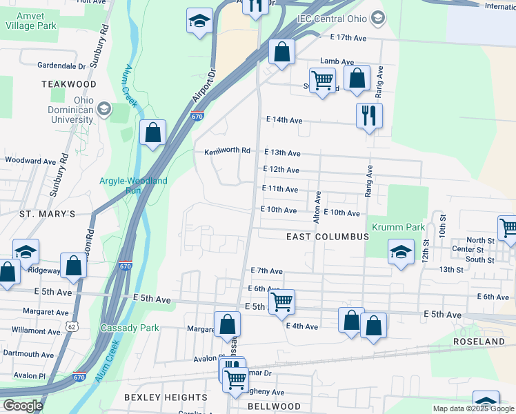map of restaurants, bars, coffee shops, grocery stores, and more near 946 North Cassady Avenue in Columbus