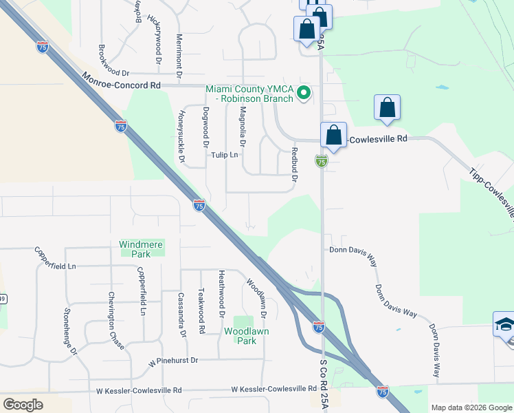 map of restaurants, bars, coffee shops, grocery stores, and more near 3405 Redbud Drive in Troy