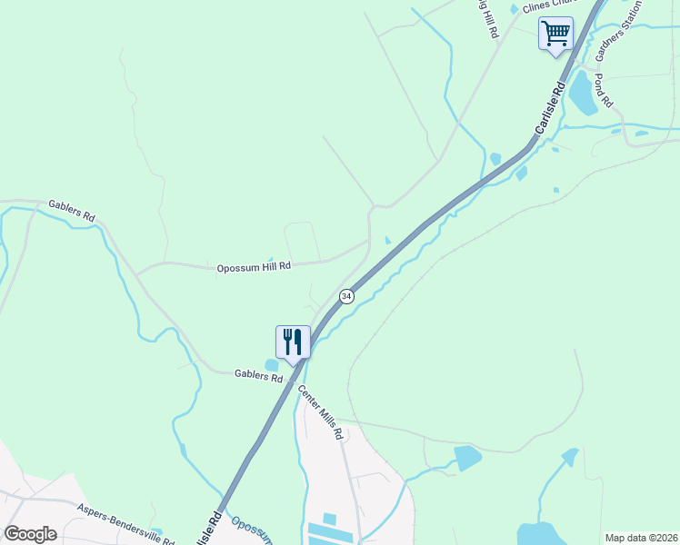 map of restaurants, bars, coffee shops, grocery stores, and more near 23A Opossum Hill Road in Aspers