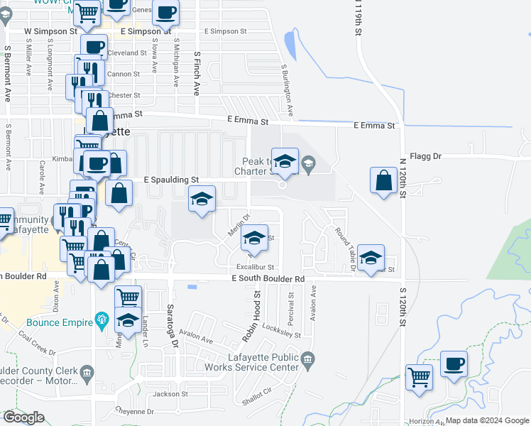 map of restaurants, bars, coffee shops, grocery stores, and more near 812 Sir Galahad Drive in Lafayette