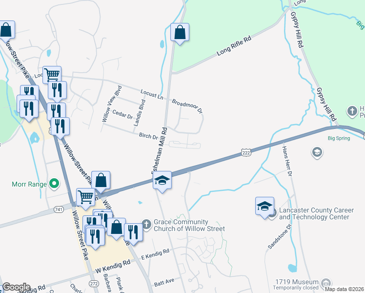 map of restaurants, bars, coffee shops, grocery stores, and more near 508 Babylon Court in Willow Street