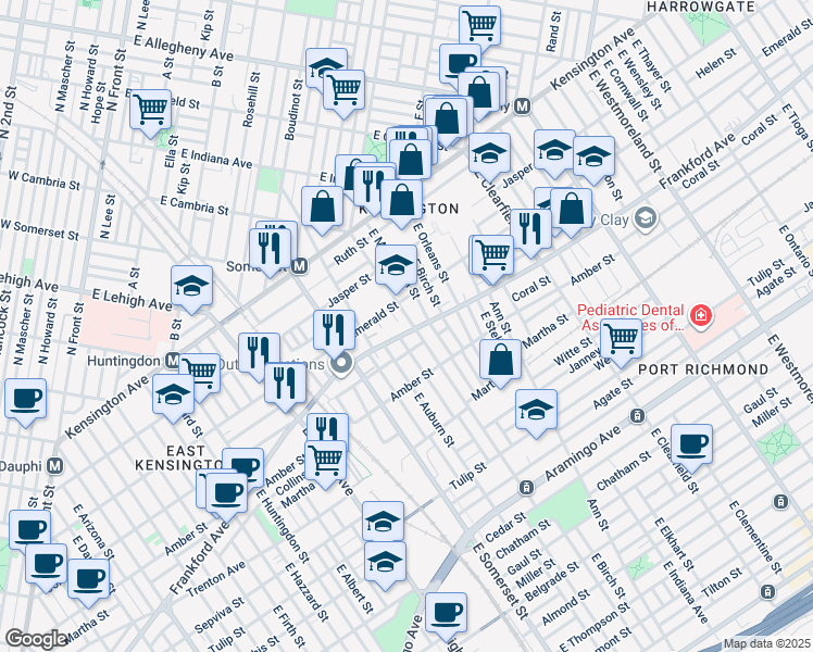 map of restaurants, bars, coffee shops, grocery stores, and more near 2864 Frankford Avenue in Philadelphia