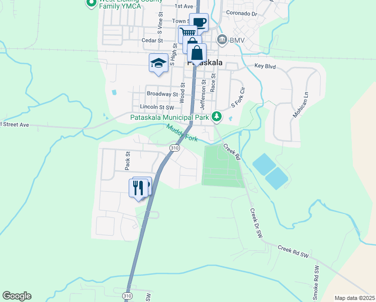 map of restaurants, bars, coffee shops, grocery stores, and more near Foxtail Drive in Pataskala