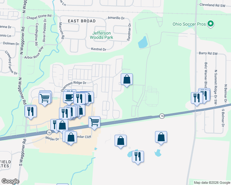 map of restaurants, bars, coffee shops, grocery stores, and more near 8398 Varden Court in Blacklick