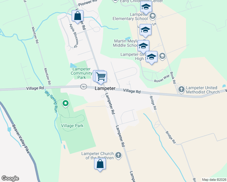 map of restaurants, bars, coffee shops, grocery stores, and more near 914 Village Road in Lancaster
