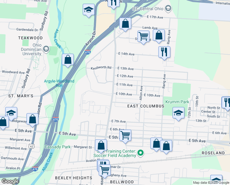 map of restaurants, bars, coffee shops, grocery stores, and more near 946 North Cassady Avenue in Columbus