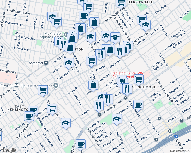 map of restaurants, bars, coffee shops, grocery stores, and more near 2101 Ann Street in Philadelphia