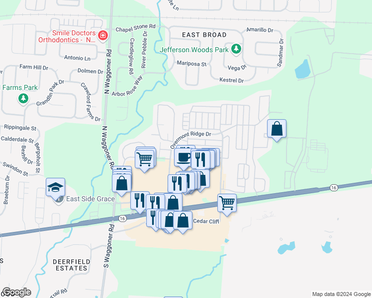 map of restaurants, bars, coffee shops, grocery stores, and more near 195 Chartwood in Blacklick