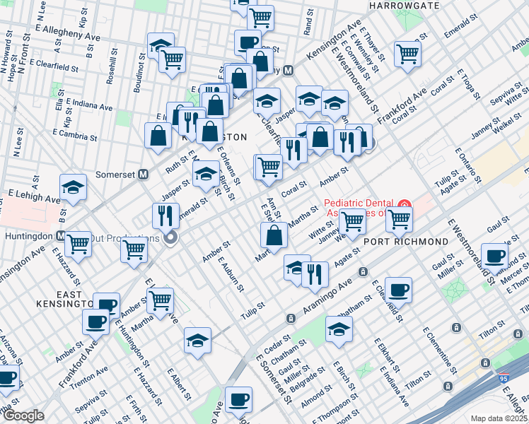 map of restaurants, bars, coffee shops, grocery stores, and more near 2070 East Stella Street in Philadelphia