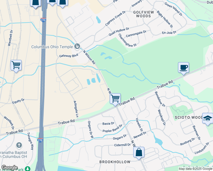 map of restaurants, bars, coffee shops, grocery stores, and more near 1809 Wilson Road in Columbus