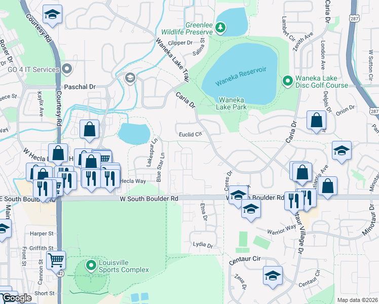 map of restaurants, bars, coffee shops, grocery stores, and more near 882 Cimarron Drive in Lafayette