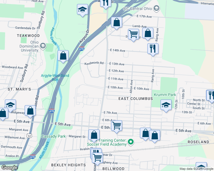 map of restaurants, bars, coffee shops, grocery stores, and more near 946 North Cassady Avenue in Columbus