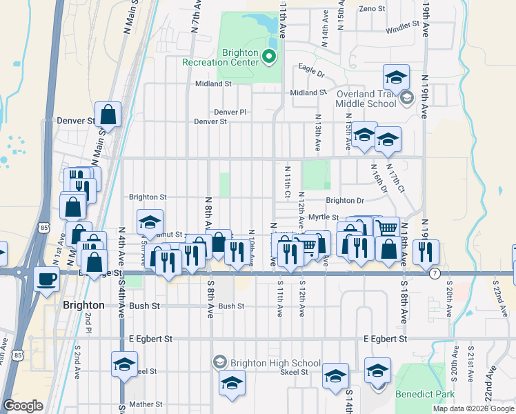 map of restaurants, bars, coffee shops, grocery stores, and more near 164 North 10th Avenue in Brighton
