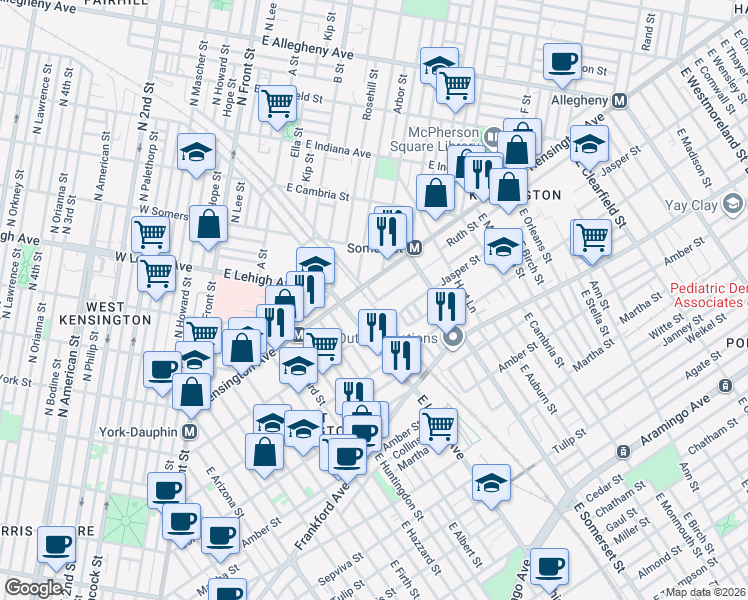 map of restaurants, bars, coffee shops, grocery stores, and more near 1818 East Tusculum Street in Philadelphia