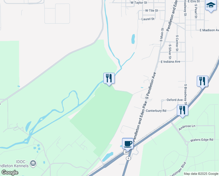 map of restaurants, bars, coffee shops, grocery stores, and more near 250 Reformatory Road in Pendleton