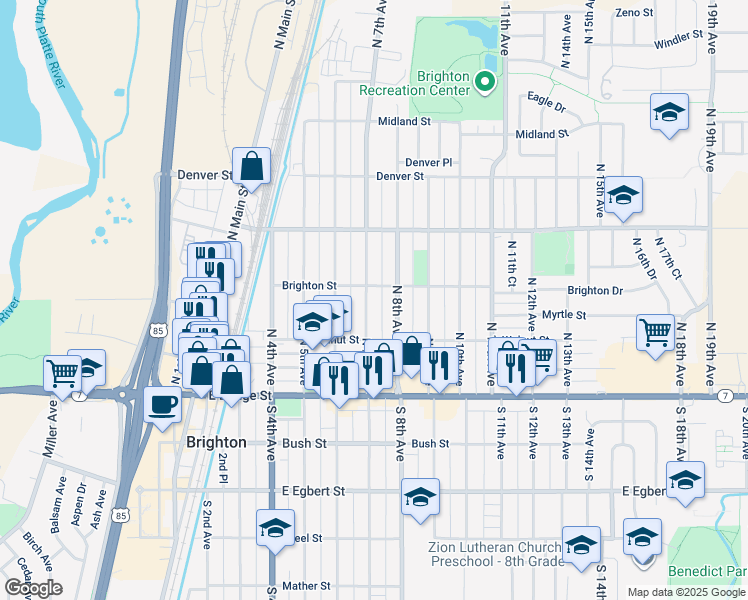map of restaurants, bars, coffee shops, grocery stores, and more near 168 North 7th Avenue in Brighton