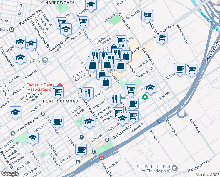 map of restaurants, bars, coffee shops, grocery stores, and more near 2506 East Schiller Street in Philadelphia