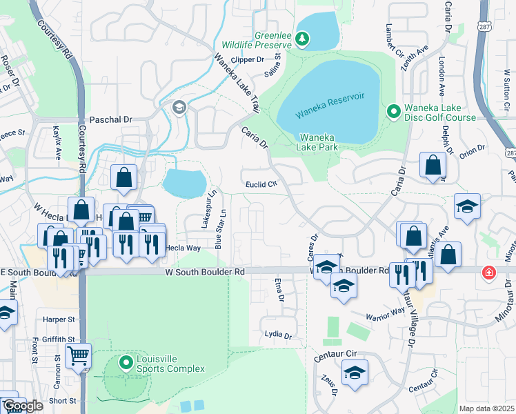 map of restaurants, bars, coffee shops, grocery stores, and more near 886 Cimarron Drive in Lafayette