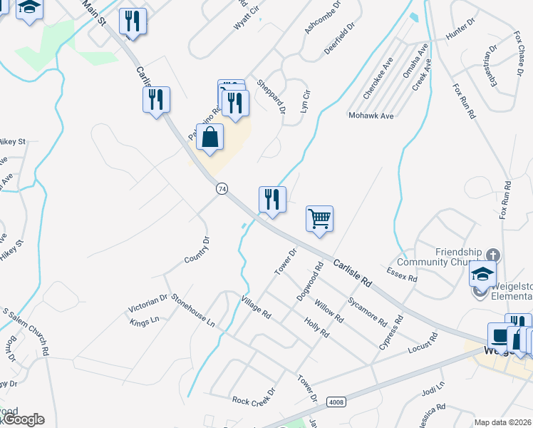 map of restaurants, bars, coffee shops, grocery stores, and more near 3785 Madison Avenue in Dover
