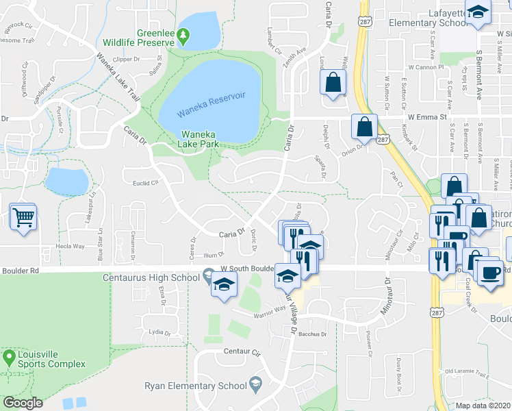 map of restaurants, bars, coffee shops, grocery stores, and more near 1276 Cressida Court in Lafayette