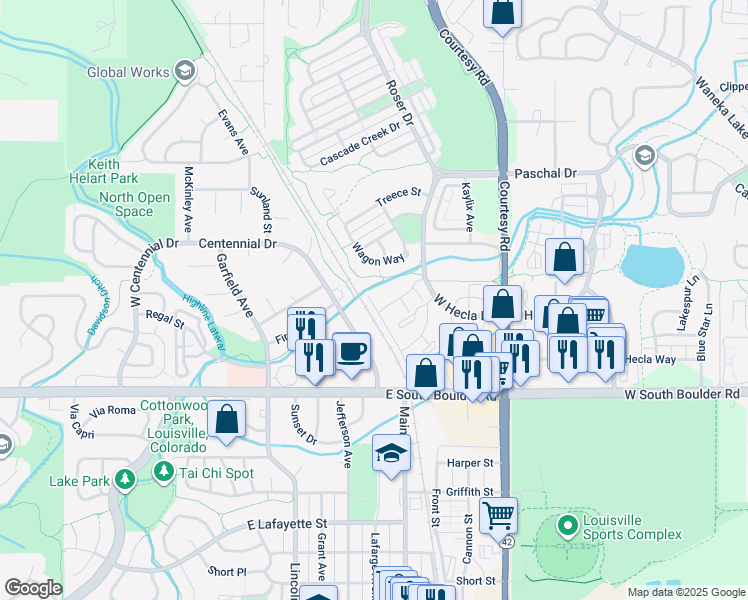 map of restaurants, bars, coffee shops, grocery stores, and more near 1952 Steel Street in Louisville