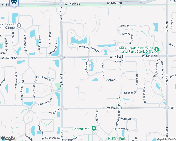 map of restaurants, bars, coffee shops, grocery stores, and more near 13977 Inglenook Lane in Carmel