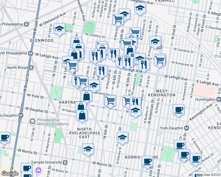 map of restaurants, bars, coffee shops, grocery stores, and more near 2533 North 6th Street in Philadelphia