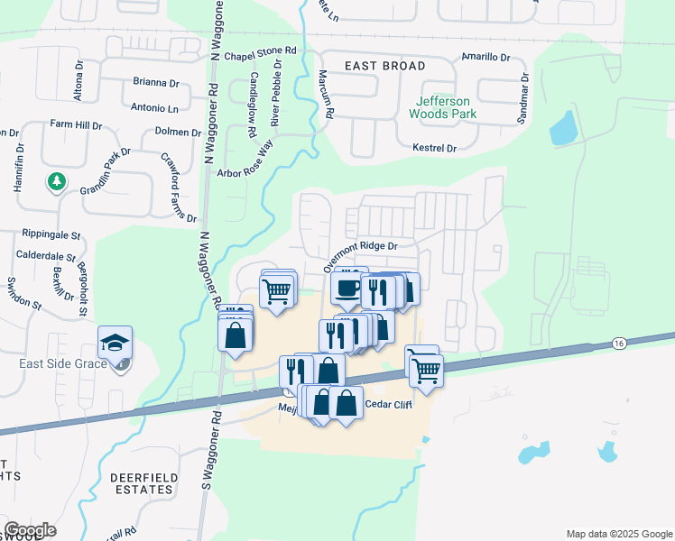 map of restaurants, bars, coffee shops, grocery stores, and more near 195 Chartwood in Blacklick