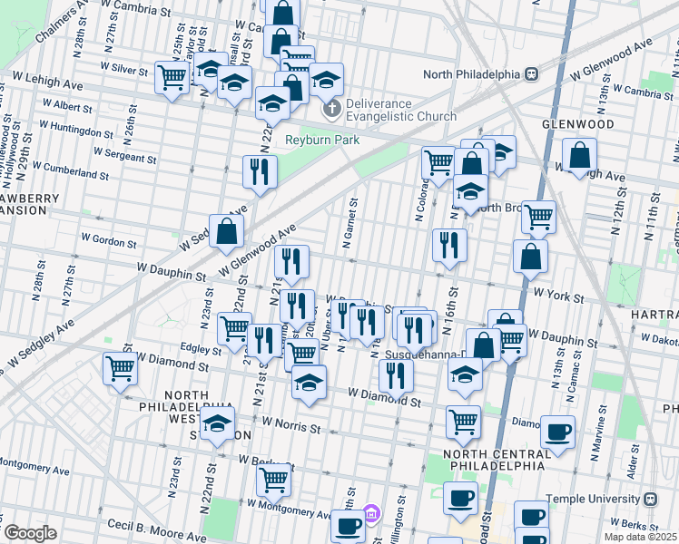 map of restaurants, bars, coffee shops, grocery stores, and more near 2346 North Garnet Street in Philadelphia