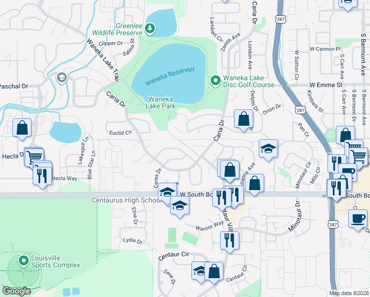 map of restaurants, bars, coffee shops, grocery stores, and more near 1287 Doric Drive in Lafayette