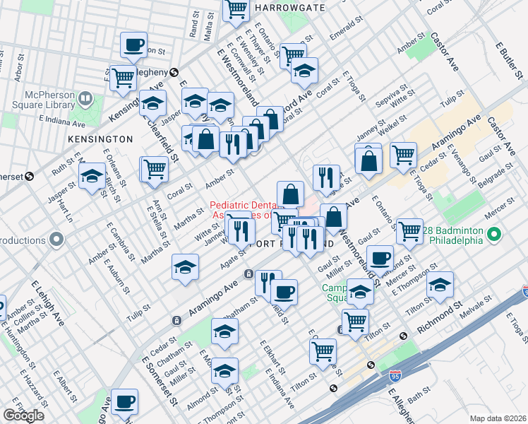 map of restaurants, bars, coffee shops, grocery stores, and more near in Philadelphia